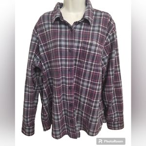 L.L. Bean flannel purple and grey plaid button down shirt